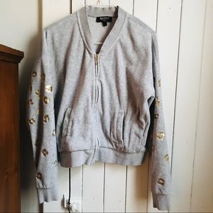 Juicy couture women grey jacket with gold paws prints